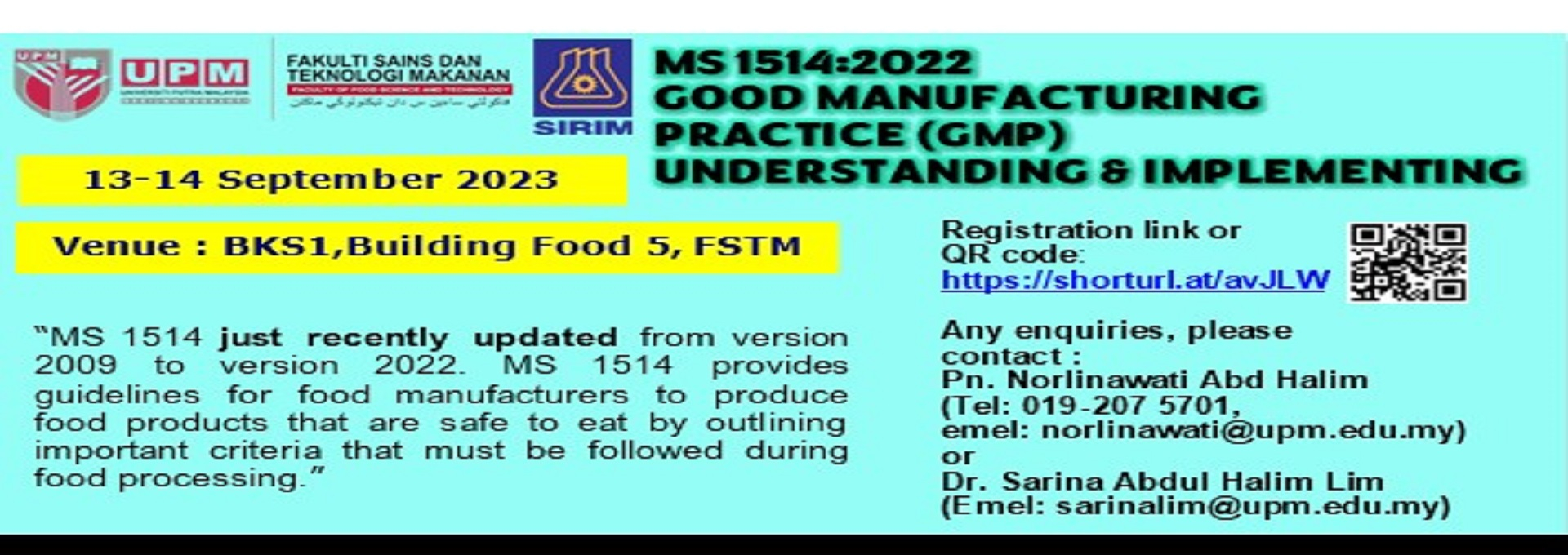 TRAINING ON MS 1514:2022 GOOD MANUFACTURING PRACTICE (GMP) UNDERSTANDING & IMPLEMENTING